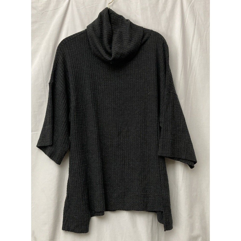 Sympli Women's Charcoal Waffle Knit 3/4 Sleeve Turtleneck Sweater Top - SZ 8